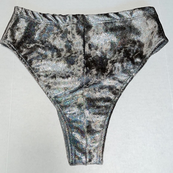 Freedom Rave Wear Holographic Gray Brazilian Bottom Festival Shorts - Picture 2 of 3